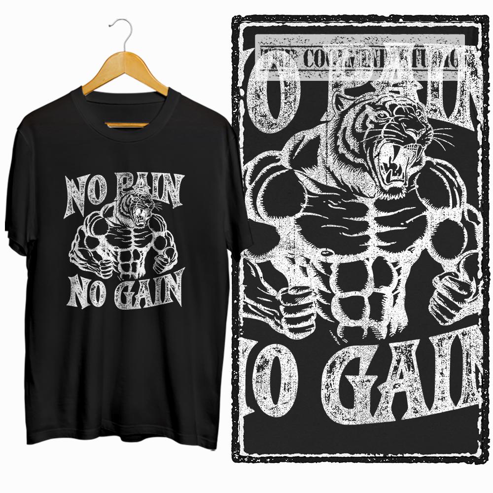 Coolmind Z1063 100% Cotton no pain no gain tiger Exclusive Graphic Men T shirt Cotton men tshirt for men tee shirt