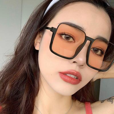 Brown Sunglasses Round Face Women'S Personality Large Frame Square Sunglasses Metal Concave Glasses