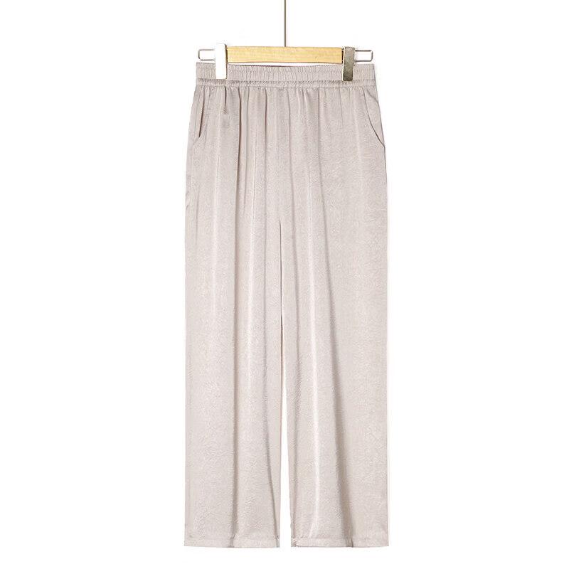 Women s Summer Ice Silk Straight Leg Pants 4XL грязно-белый
