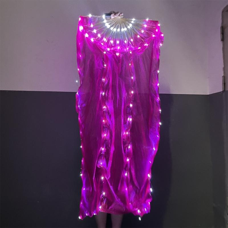 Handgefertigter Holz-LED-Tanzfächer Rechte Hand Design Beleuchteter Langer Seidenfächer für Tänzer und Darsteller