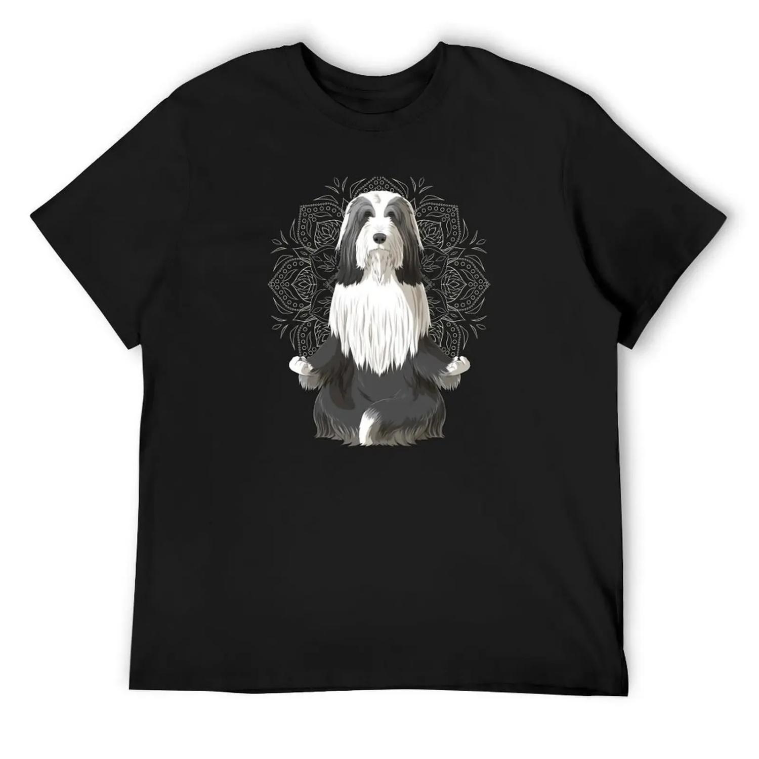 

Bearded Collie Dog meditate T-Shirt luxury t-shirt sports fans rapper graphic tees customizeds oversized t shirts for men XXXXXL чорний