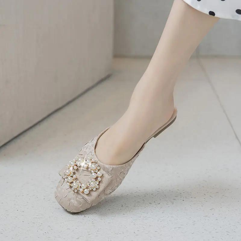 Fashion Woman Slippers Square Toe Flat Shoes for Women Wholesale 2025 Trend Sandals Chic and Elegant Casual Pvc On Sale New Style Slides