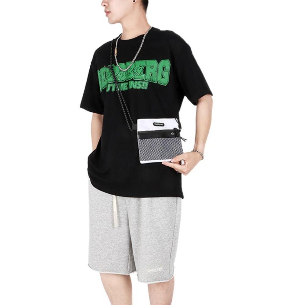 Large Capacity Mesh Shoulder Bag Letter Simple Phone Bag Casual Oxford Small Message Bag  Sports