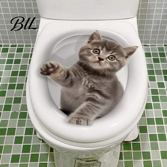 Selbstklebende Toilettenaufkleber 3D Cartoon Katze Toilettenaufkleber, Wasserdicht Süßes Tier Deckel Kreatives Sitzflächen Kunstaufkleber, Lustige Selbstklebende Badezimmerwand