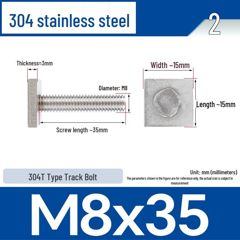 Custom 304 Stainless Steel T-Slot Irregular Rectangular T-Bar Bolt M6/M8