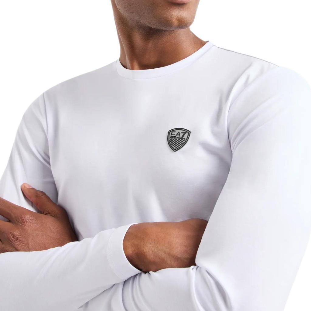 Emporio Armani EA7 Letter Logo Slim Fit Long Sleeve T-Shirt Men Tops White 8NPT17-PJRGZ-1100