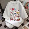 Футболка бавовняна Hello Kitty Kawaii Sanrioed Аніме Мода Жіночий Топ Літній Повсякденний Вуличний Персоналізований Милий Дівчачий Топ Футболка