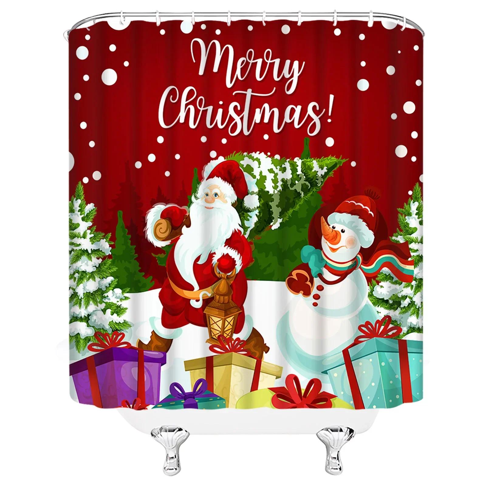

Рождественская шторка для душа Зимний снеговик снежинка красная птица рождественская елка лось рождественский шар ферма лес, декор для ванной 150X180CM-59.06X70.8