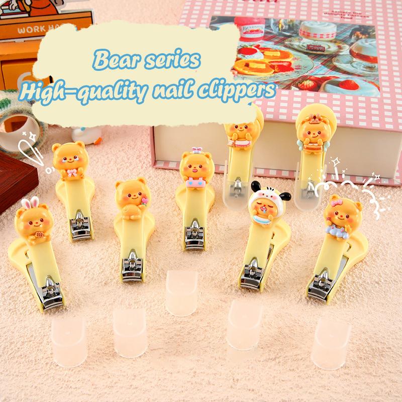 Roztomilé kreslené kleštičky na nehty s máslem Bear s krytem Přenosné kleštičky na nehty Nůž kleštičky na nehty pro dospělé a děti