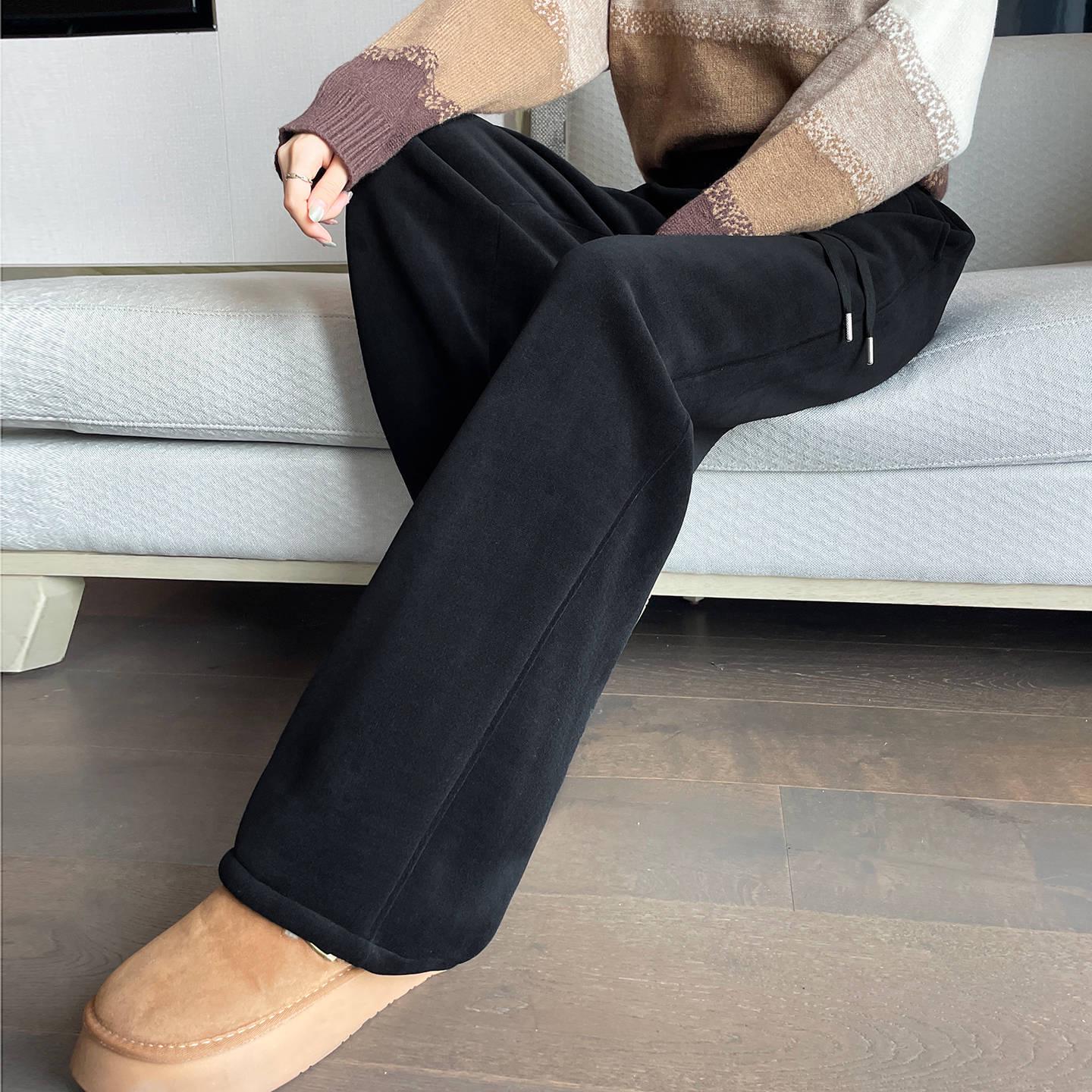

Women s Fleece-Lined Chenille Pants: Narrow or Wide-Leg, Extra Thick Lambswool, Autumn/Winter Straight-Leg Trousers 4XL