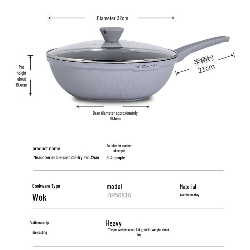 Chui Da Huang 32cm Non-Stick Flat Bottom Wok