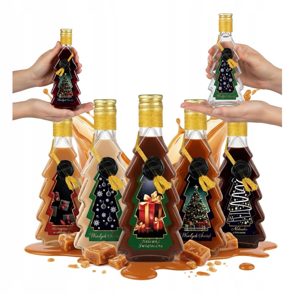CHRISTMAS TREE Bottle 250ml HAND DECORATED Bottles for Liqueurs, Wines