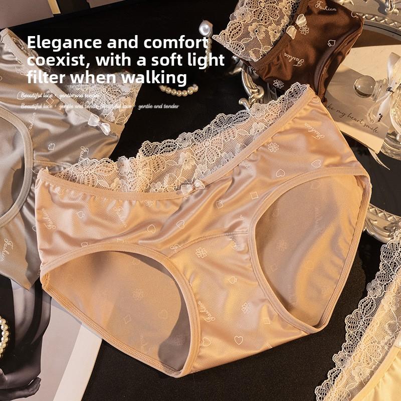 Ladies Spring and Summer New Sexy Lace Satin Ice Silk Without A Trace Wrapped Hip Cotton Crotch Waist Triangle Briefs