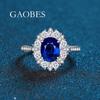 Women's 3.5 Carat Egg-shaped Ring: S925 Sterling Silver with Simulated Pigeon Blood Red, Green, and Nano Blue Stones and Full Diamond Accents.