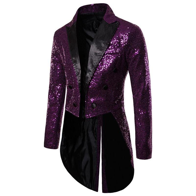 Men's Sequined Solid Color Casual Tuxedo Suit for Banquets, Nightclubs, and Performances.