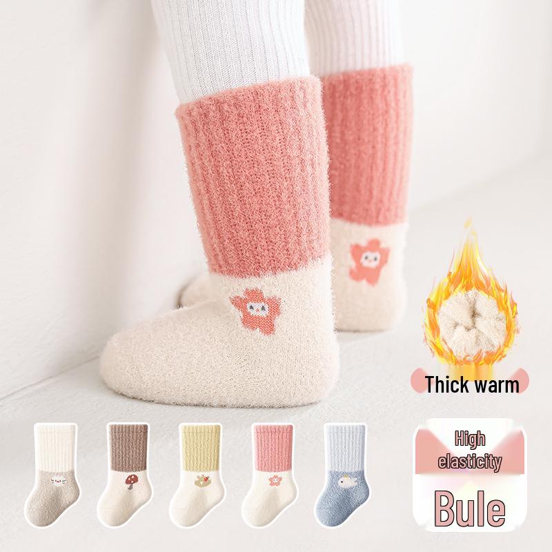 Cozy No-Seam Baby Socks - Thick Australian Wool & Faux Mink Velvet for Winter Warmth