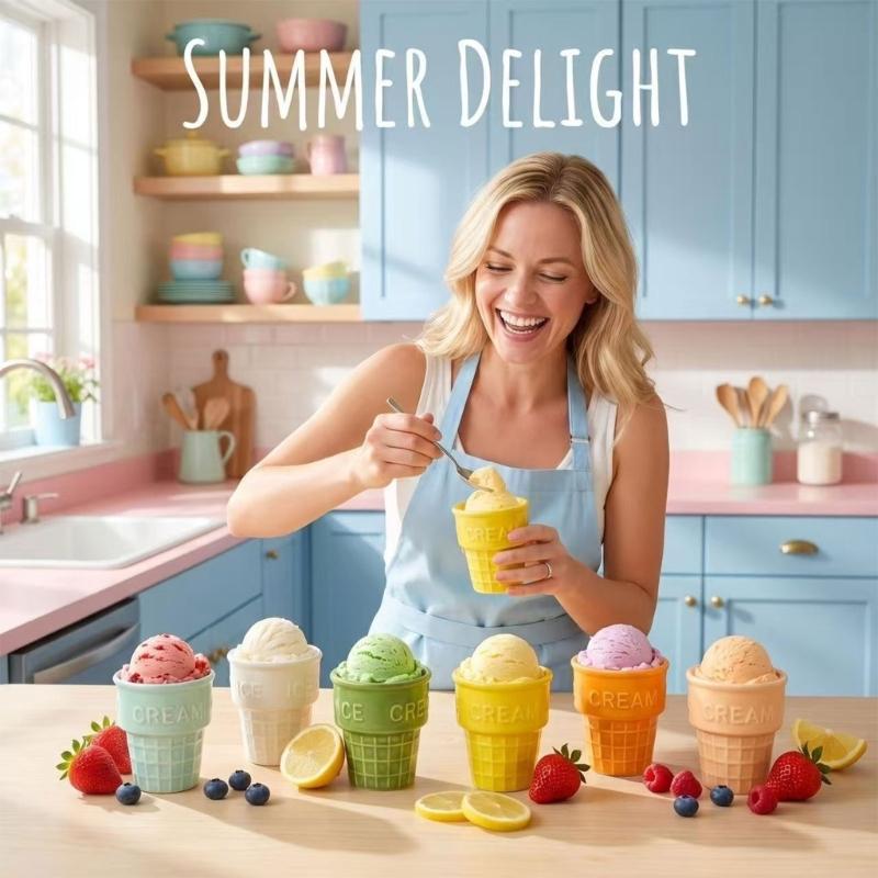 Waffel-Stil Snackbecher Dessertbehälter Miniatur-Eistüte Keramikschale für Süßigkeiten und Gewürze