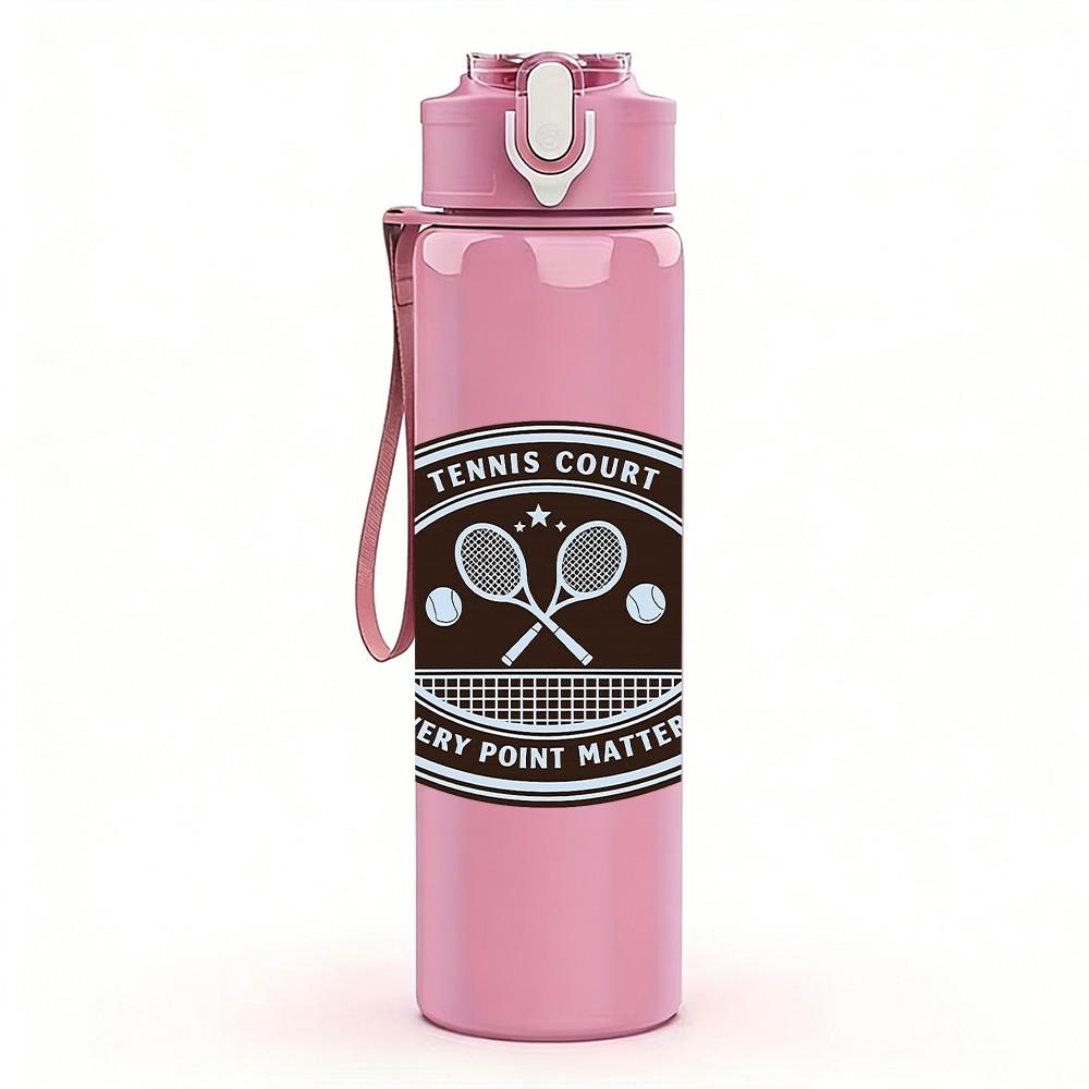 1PC Vintage Tennis Racket Badge Print 750ml Color Plastic Sports Water Bottle Leakproof Flip Straw Lid Suitable for Sports Office Home Use