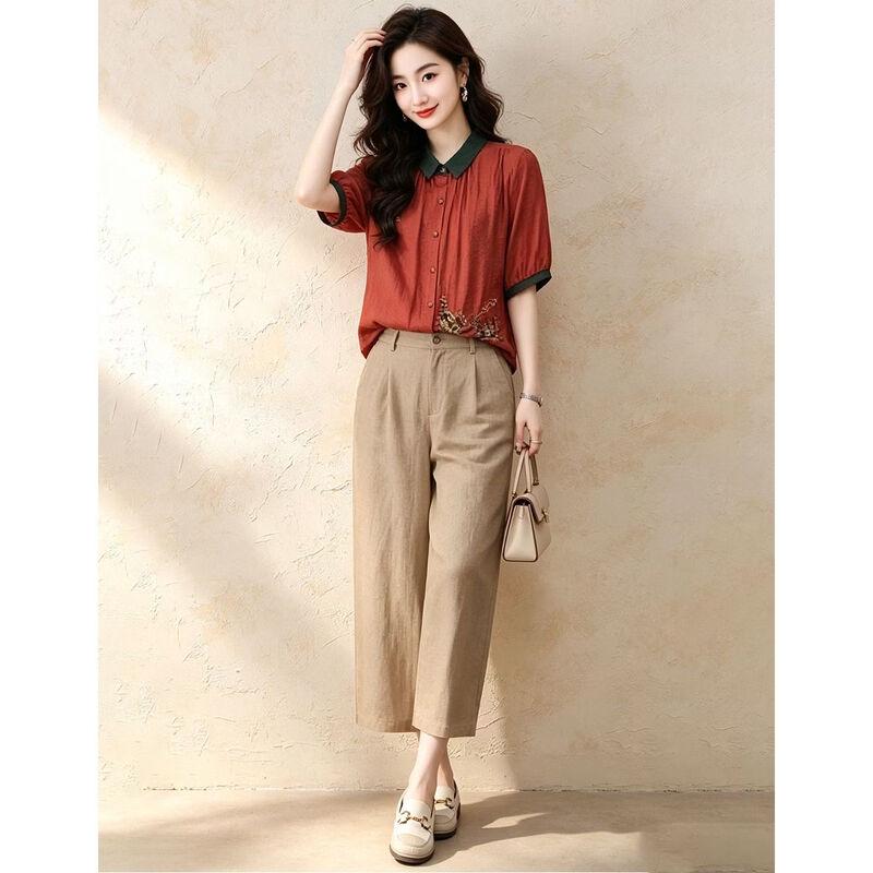 D.F.DEAR Women's New Chinese Style Embroidered Shirt & Capri Set