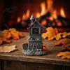 Dark Haunted House Figurine Halloween Ornament, Resin Miniature, Shape Old Stone Texture Decor with Skull Elements Desktop Decoration for Micro