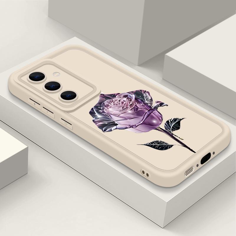 Crystal Rose Floral Print TPU Shockproof Phone Case For Samsung S25 Ultra S24 FE S23 Plus S22 A56 A36 A16 A55 A06 A15 A35 A05 Soft Matte Bumper Cover