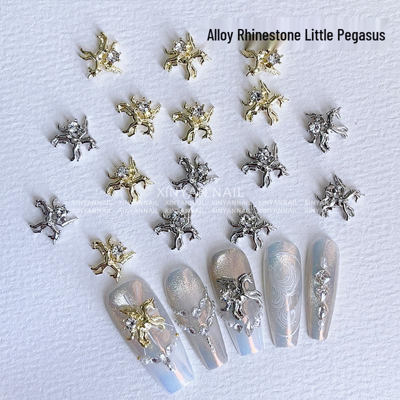 Gold-Plated Unicorn Pegasus Nail Art Decorations - Celebrity Style, Long-Lasting, High-End Feel.