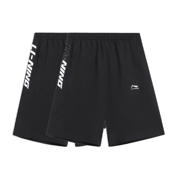 Li-Ning SS22 Sporty Trend Series Solid Color Large Logo Embroidered Loose Straight-Leg Sports Shorts Men Bottoms Black AKSS305-2