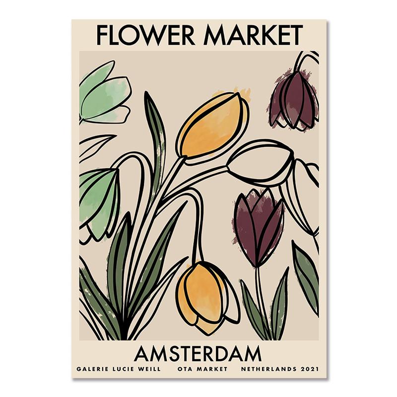 Abstract Flower Market Wall Art Print Canvas Painting Vintage Botanical Poster Gallery Wall Picture Living Room Home Decoration