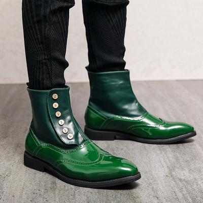 Trendy High Top Men's Leather Shoes Fashionable Party Style Daily Leisure and Business and Street Walking Black Plus Size Boots