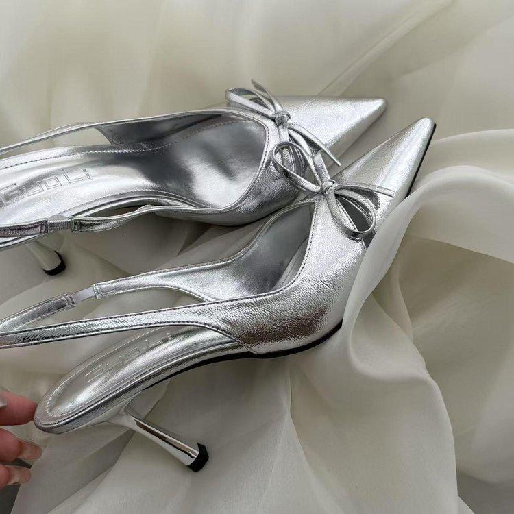 2025 spring new fashion bag head empty pink sweet bow small square head not tired feet high heels sandals women