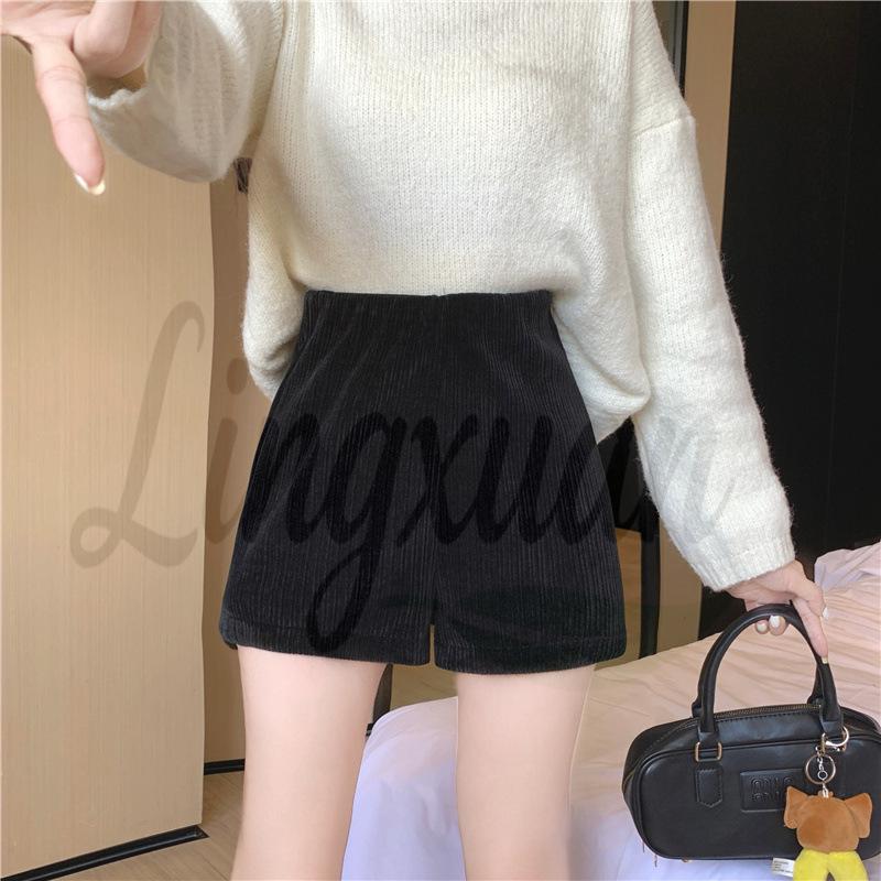 Petite Women's Autumn/Winter High Waist Corduroy Wide Leg Casual Shorts