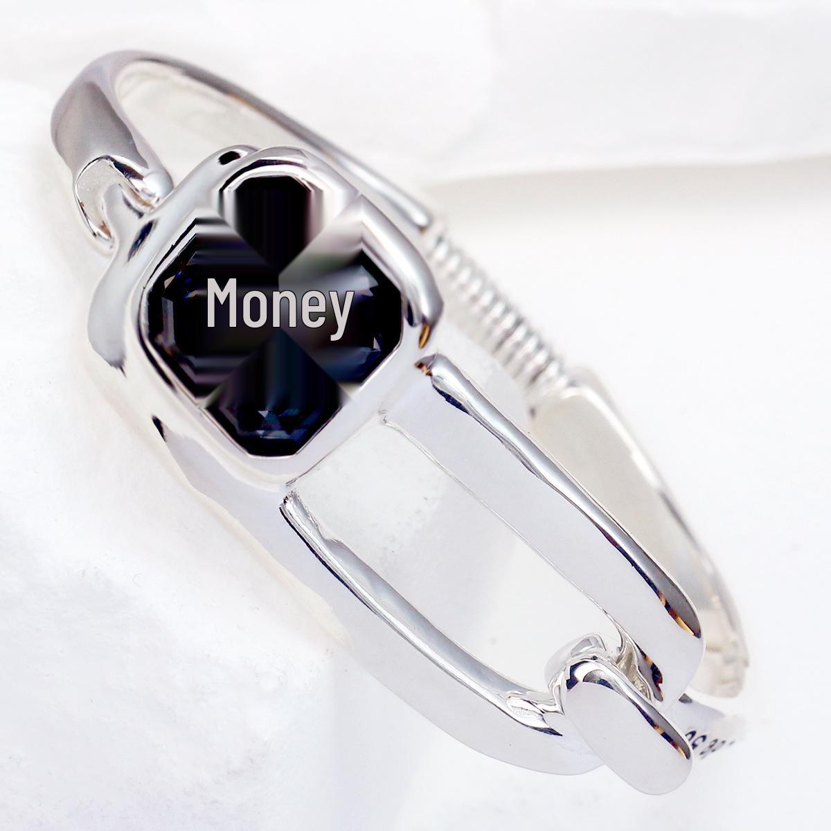 UNOde50 Women s Exaggerated Square Black Crystal Stone Bracelet 19cm