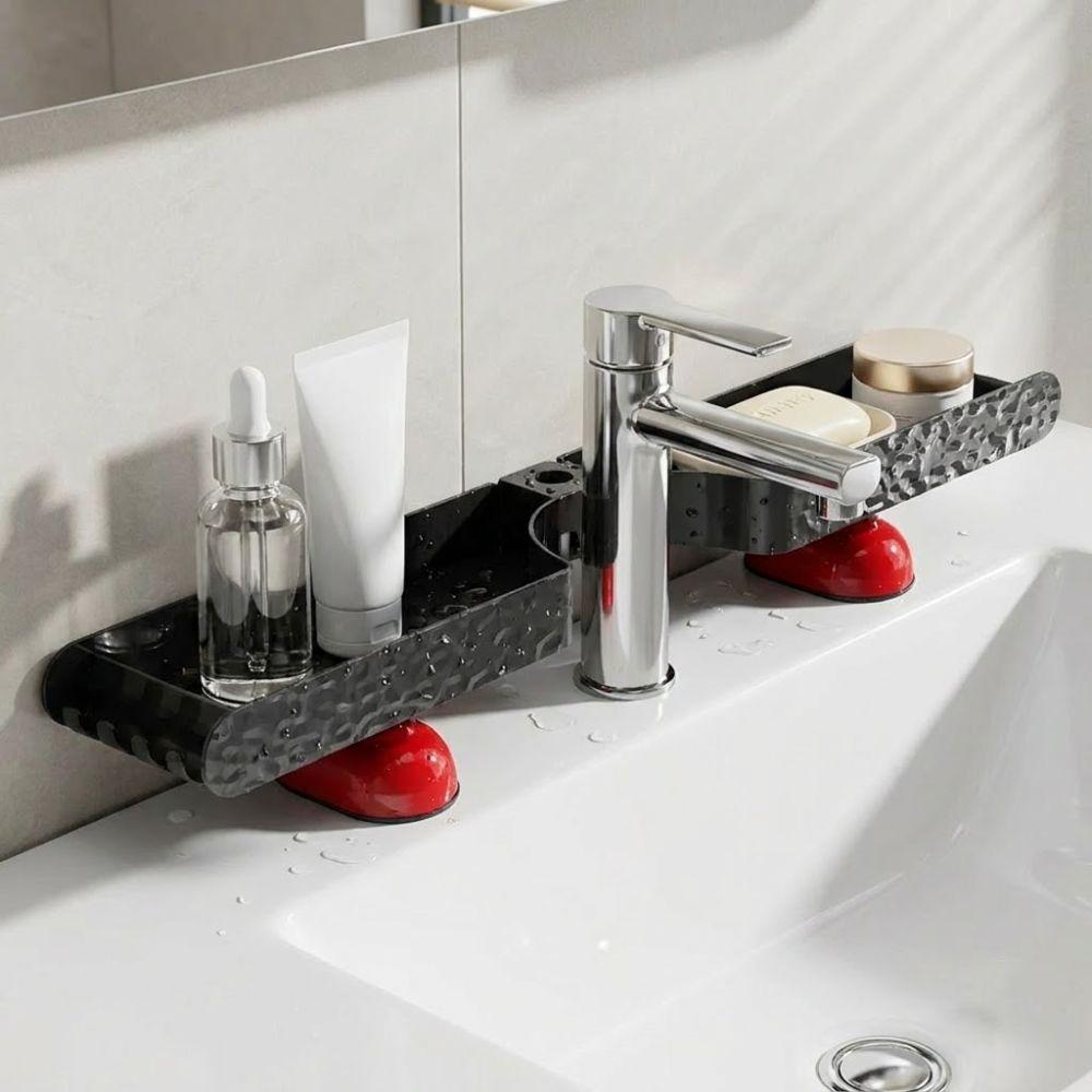 U-shaped Bathroom Storage Rack Dual-grid No-Drill Faucet Sink Shelf Space Saving Large Capacity Sink Drying Rack Mirror Front