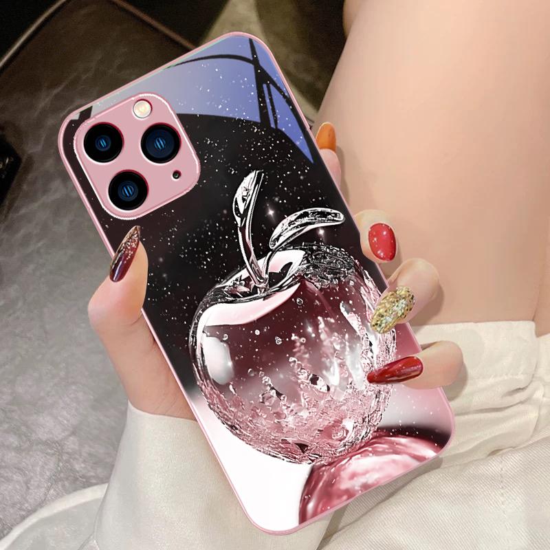Transparente Kristall-Apfel-Hülle für iPhone 16 Pro Max 15 Pro 14 13 12 Mini 11 XS M Ax XR 7 8 Plu SE 2022 Hülle aus gehärtetem Glas
