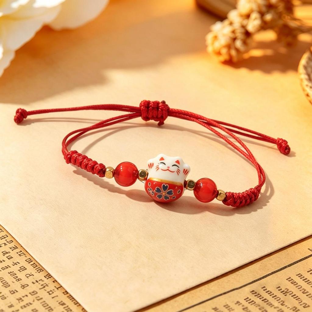 Lucky Cat Candy Color Braided Bracelet for Women