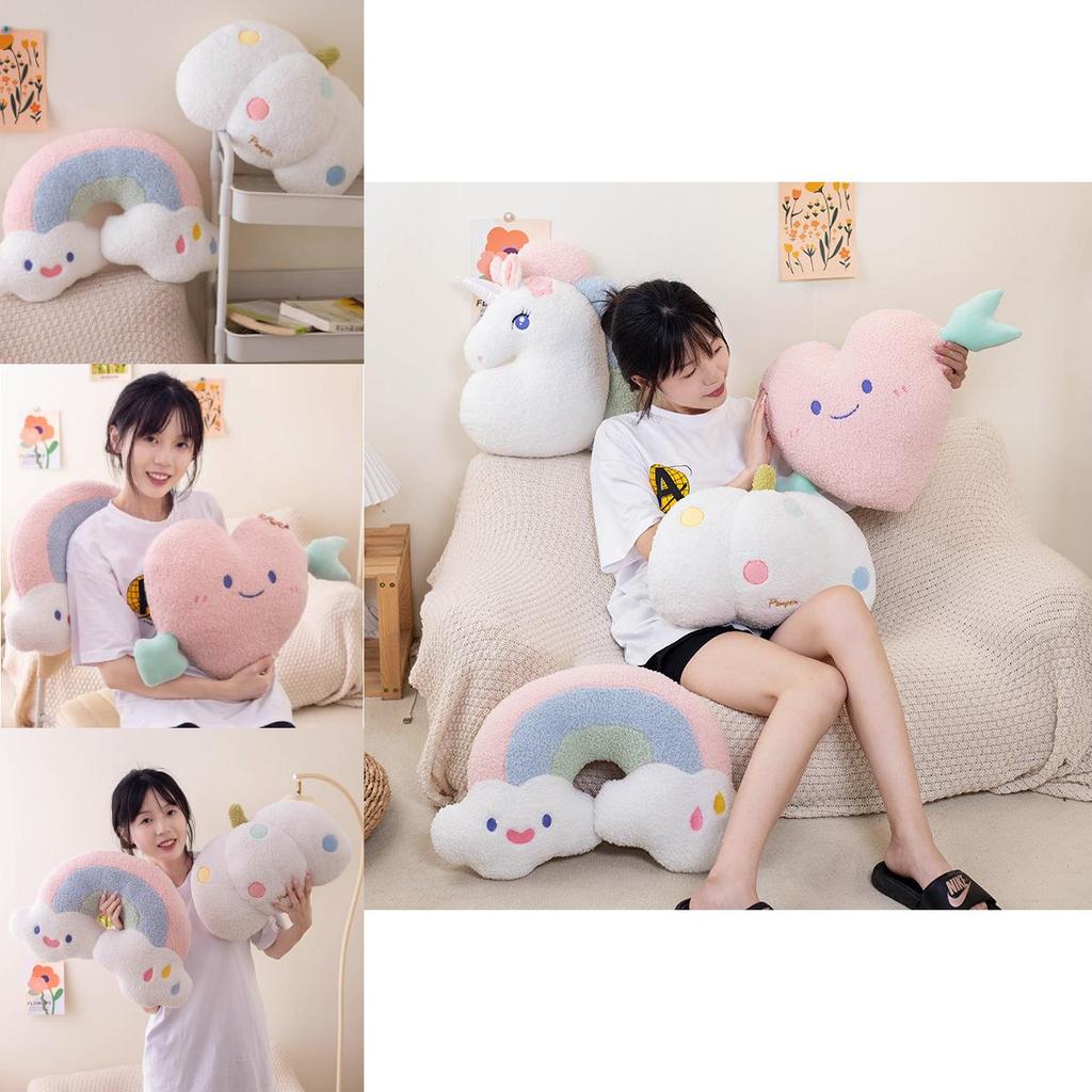 Unique Ins Style Simple Unicorn Rainbow Cloud Heart Plush Pillow For Sofa And Bed