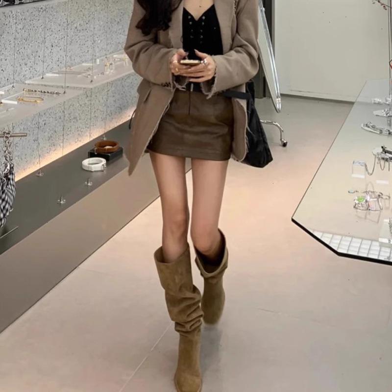 

Pleated Pile Boots Tall Knight Boots High Heel Boots Big Boots Women s Summer Boots Western Cowboy Boots 39 чёрный