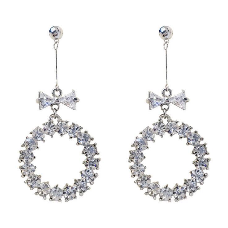 European  American Fashion Rhinestone Zirconia Bow Stud Earrings