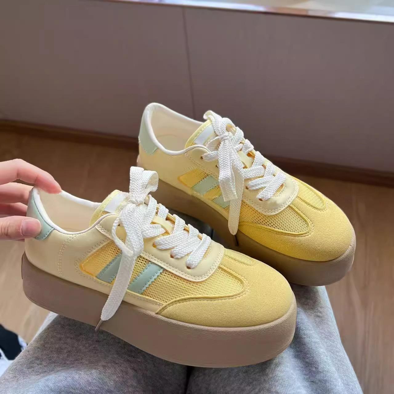 

Thick-soled heightening little white shoes women s summer new casual versatile breathable mesh sneakers 35 жовтий