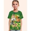 Roupa de Menina 2025 Gato de Desenho Animado Animal Fofo Estampa 3D Moda Casual Camisetas Engraçadas Camisetas de Menina Top de Verão de Manga Curta