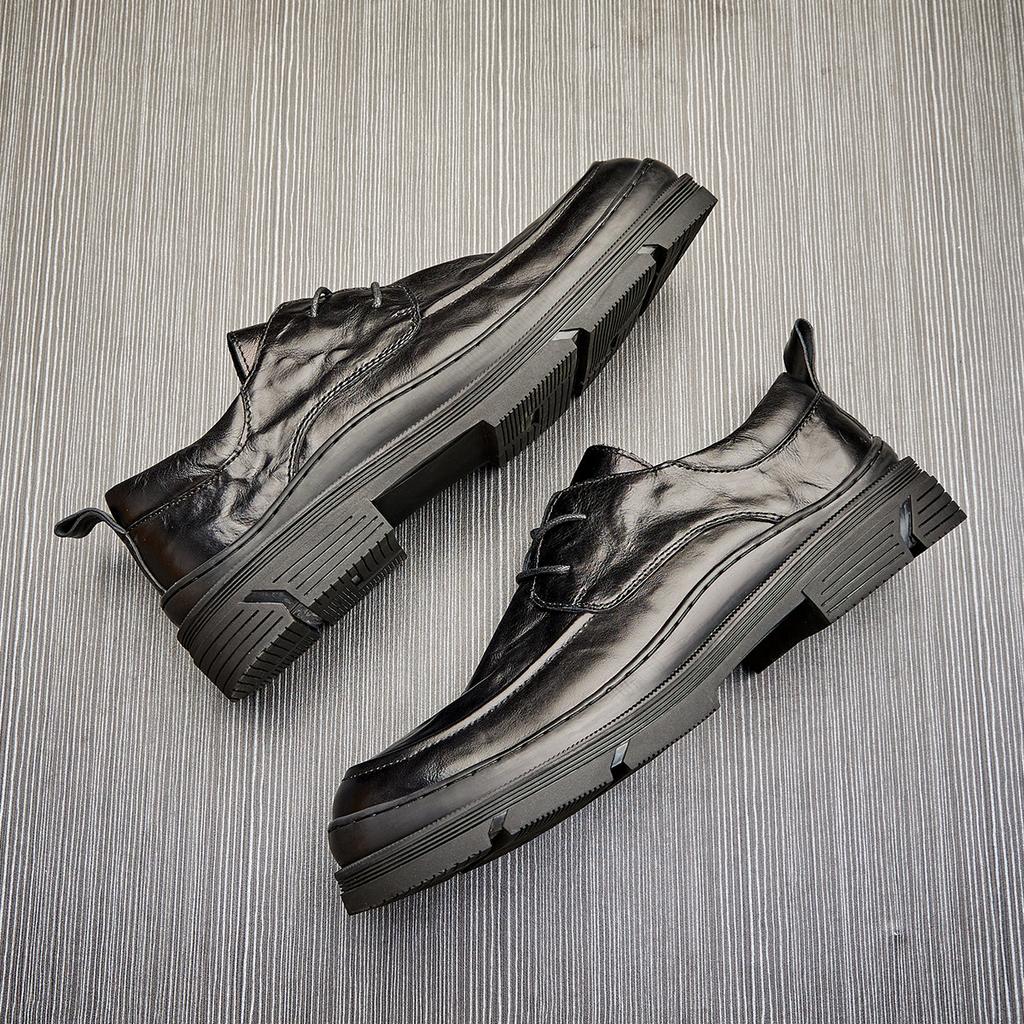 Leather Lace-Up Casual Leather Shoes Men'S Fashion Thick British Style Bottom Business Large Size Men'S Shoes Soft Sole Breathable Shoes Men