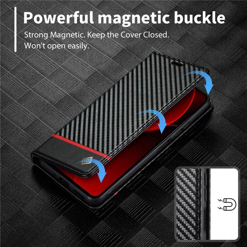 Carbon Fiber Flip Wallet Phone Case for Xiaomi 13T 12T 11T 11 Lite POCO X5 X4 X3 Pro Holder Cover Redmi Note 12 12S 11S 11 Pro