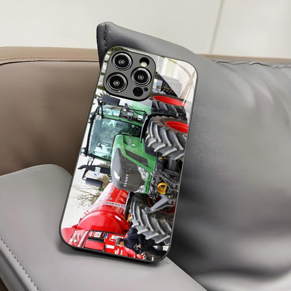 Fendt Handyhülle für iPhone 16 15 14 12 11 13 Pro Max Mini 8 X Xr Xs Puls Schwarze Glasabdeckung
