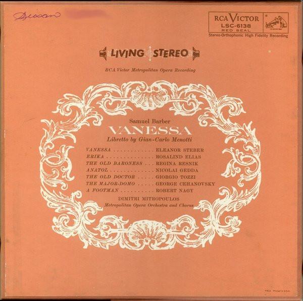 

LP Record SAMUEL BARBER, GIAN CARLO MENOTTI, - Vanessa LSC6138 RCA Victor Red US Classical Used