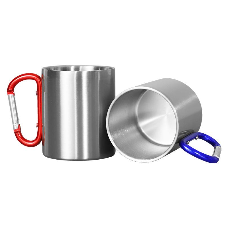 Custom Logo Stainless Steel Insulated Coffee Cup with Carabiner Handle Sublimation Blank for Back To School for Climbing