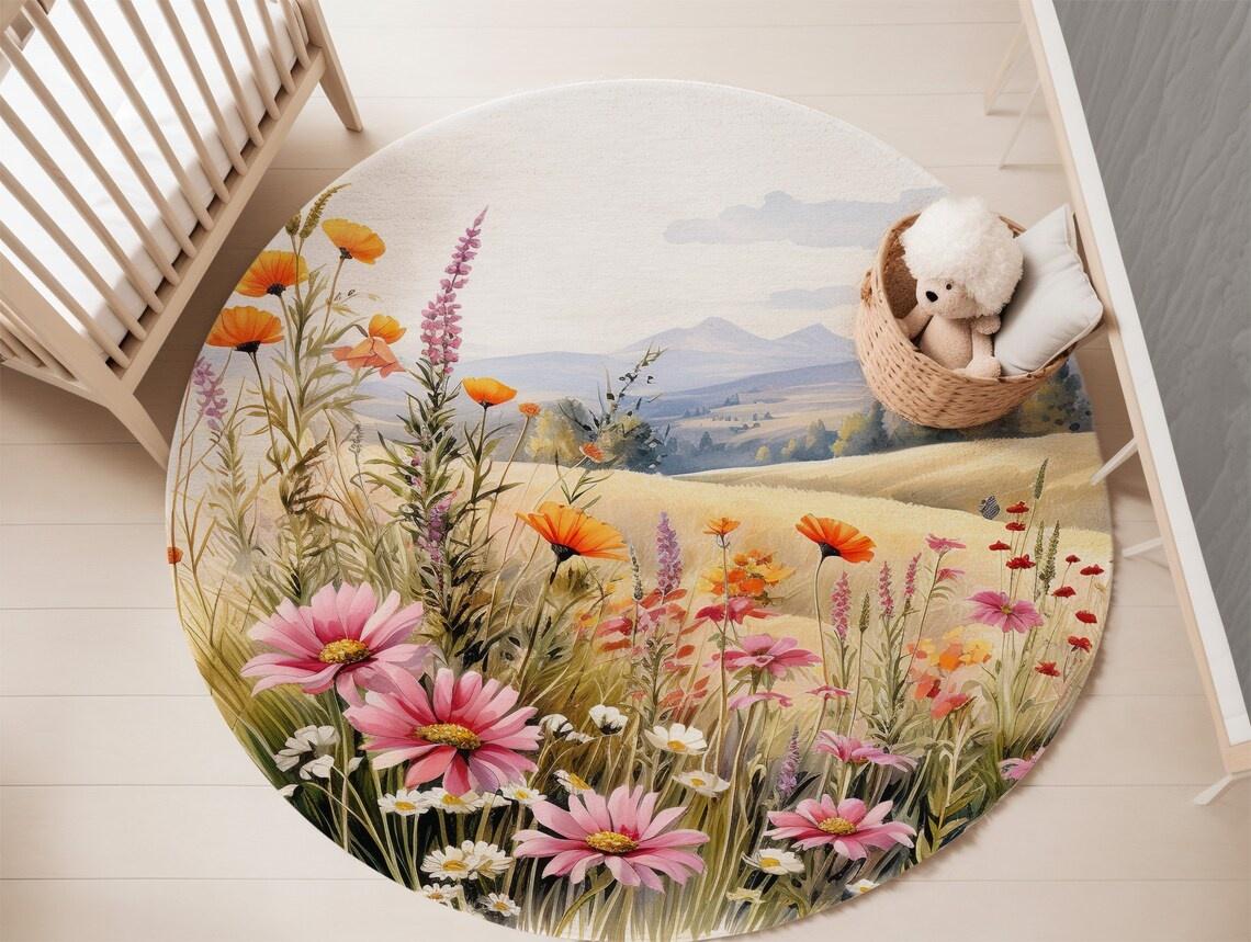 

Spring Wildflowers Rug Soft Floral Carpet for Baby Girl Room Kids Playroom Nursery Decor Boho Bedroom Mat 40X40cm