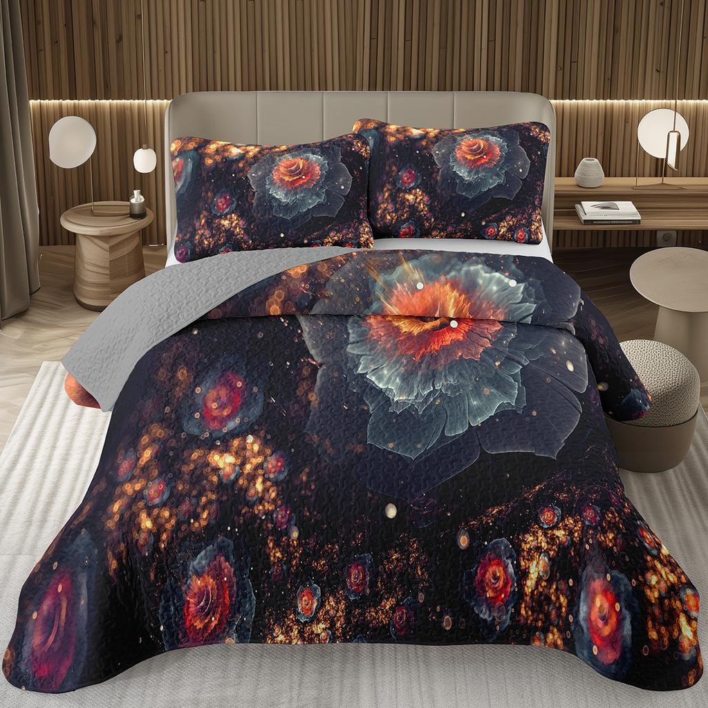 Boho Floral Bedspread Queen/Twin Luxury European Damask Paisley Pattern - Classic & Gorgeous Coverlet Reversible Grey Quilt Set