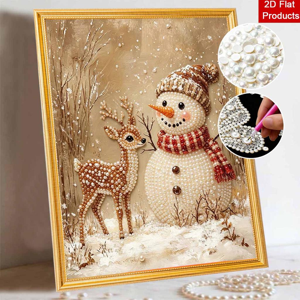 Frameless Pearl Painting Kit Winter Snowman Deer Aesthetic Wall Art DIY Sparkling Bead Canvas Room Decor Creative Craft Ideas
