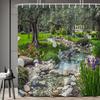 Garden Scenic Shower Curtain Colorful Flowers Green Landscape Bathroom Curtains Spring Plants Nature Scenery Country Bathtub