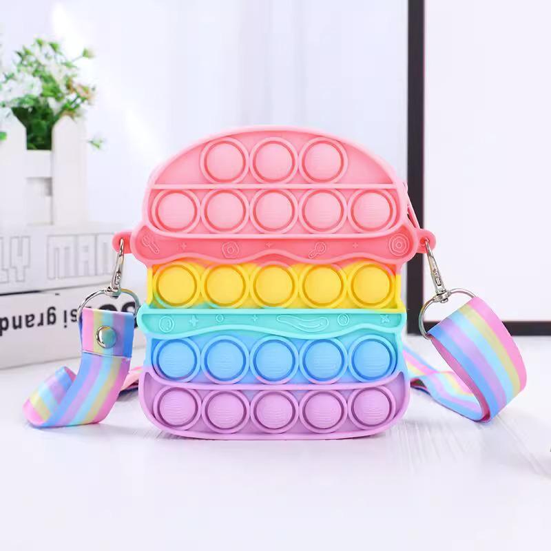 Rainbow Pop-It Kids Day Backpack with Educational Bubbles - Portable Decompression Toy for Girls